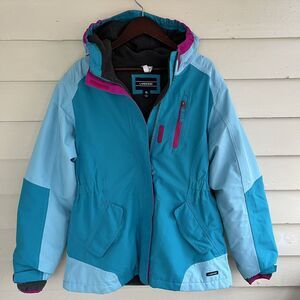 LANDS END Squall Waterproof Insulated Winter Jacket, Teal/Fuschia- Size XL (16)